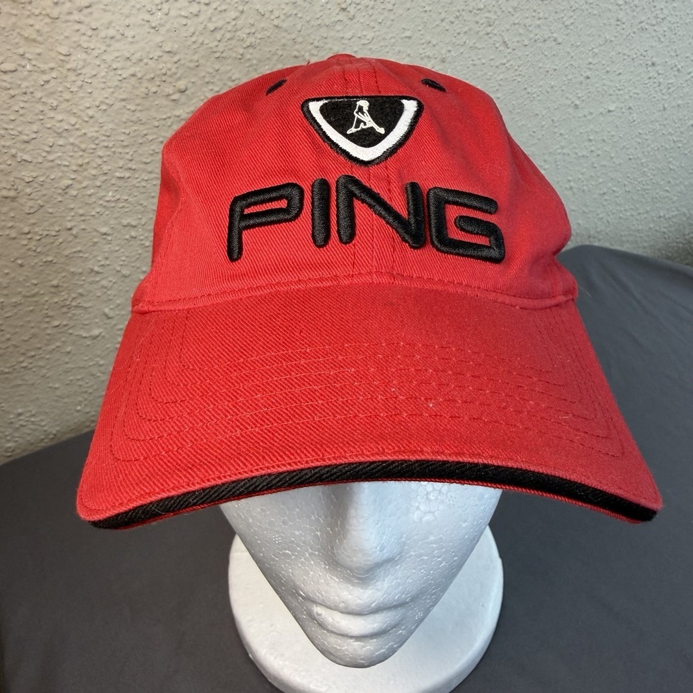 PING Mr. Ping Man Logo Red Golf Hat Cap Strap‎ Back